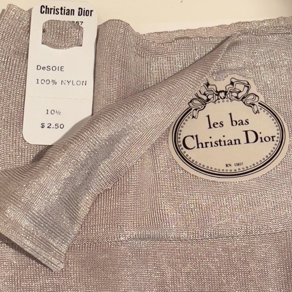 🌺 Vintage Les Bas Christian Dior Stockings Desoie SLEEK SILVER Sz 10.5 💅🏼 - Picture 2 of 9